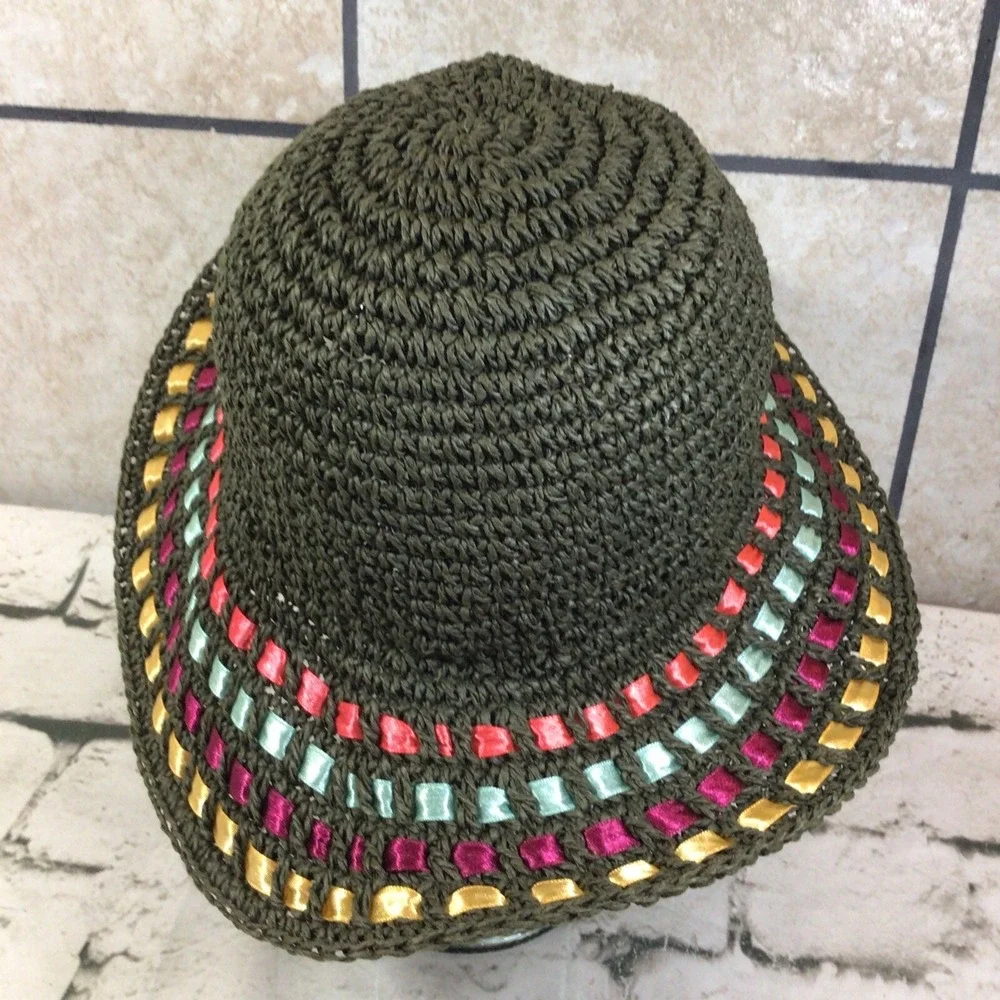 Gymboree Hat Girls Size 5-7 Floppy 100% Paper‎ Woven Ribbon Trim Sun Cap